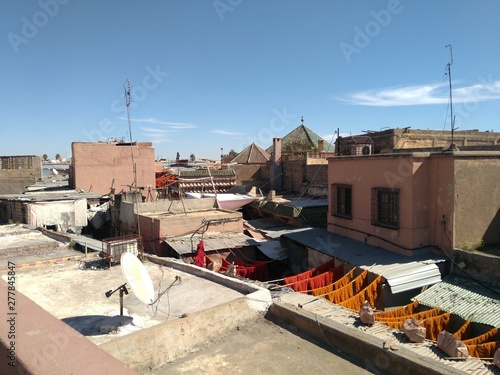 Marrakesh roofs with colorful wool hanging