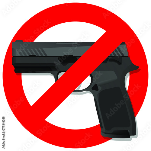 Red prohibition no gun round sign. isolated on white background. regulatory warning stop symbol. Vector illustration.