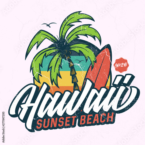Hawaii Sunset Beach - Tee Design For Printing