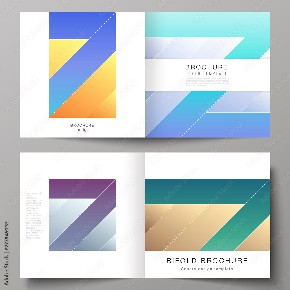 The vector illustration of the editable layout of two covers templates for square design bifold brochure, magazine, flyer, booklet. Creative modern cover concept, colorful background. The vector illustration of the editable layout of two covers templates for square design bifold brochure, magazine, flyer, booklet. Creative modern cover concept, colorful background.
