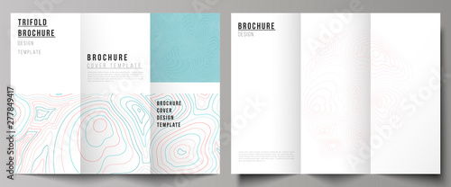 The minimal vector illustration of editable layouts. Modern creative covers design templates for trifold brochure or flyer. Topographic contour map, abstract monochrome background.