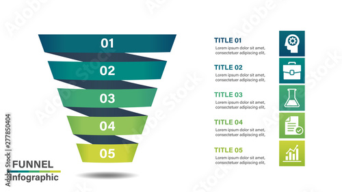 Funnel infographic design template with 5 steps photo