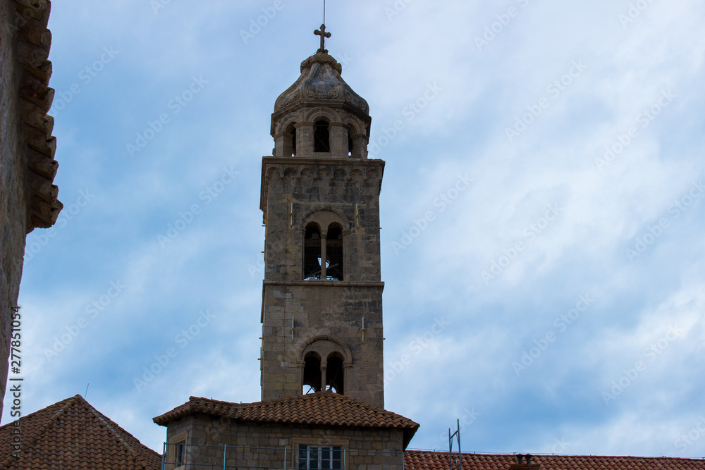 tower of the church in old town dubrovnik