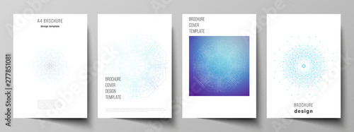 Vector layout of A4 format modern cover mockup design templates for brochure, magazine, flyer, booklet, report. Big Data Visualization, geometric communication background with connected lines and dots