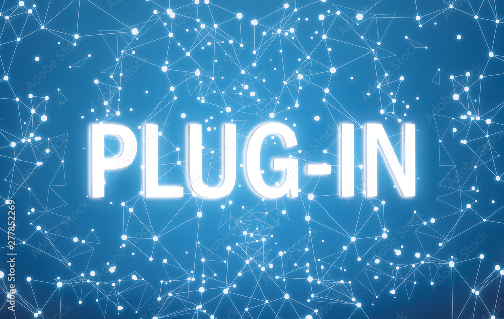 Plug-in on digital interface and blue network background
