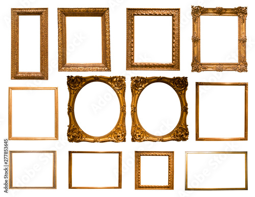 a lot of rectangular golden frame for photo