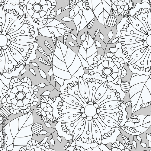 black white flower seamless pattern for fabric design