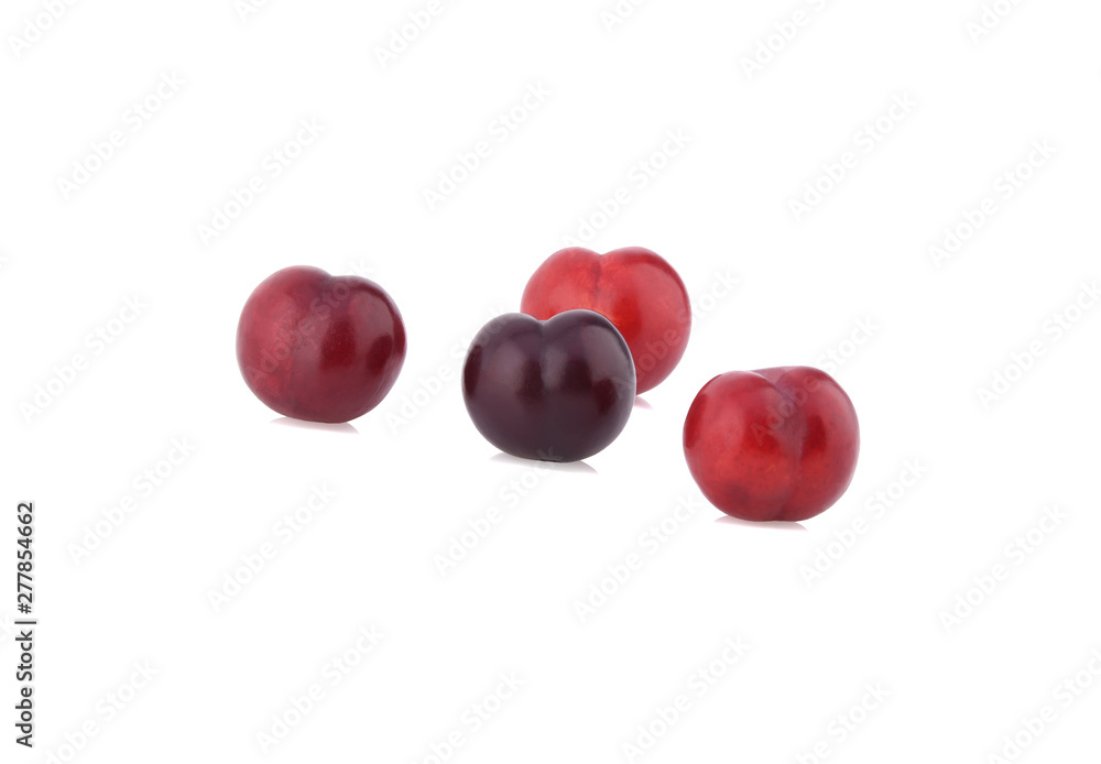 red cherry plum isolated on white background red cherry plum isolated on white background