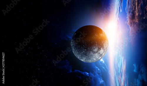 Fototapeta Naklejka Na Ścianę i Meble -  Deep space beauty. Planet orbit.