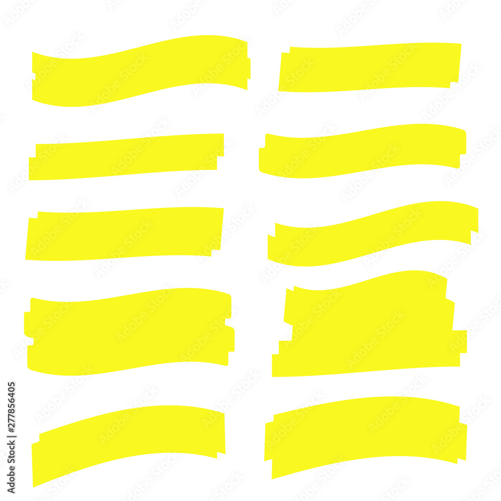 Yellow highlight marker lines. Brush pen underline. Yellow watercolor hand drawn highlight Yellow highlight marker lines. Brush pen underline. Yellow watercolor hand drawn highlight