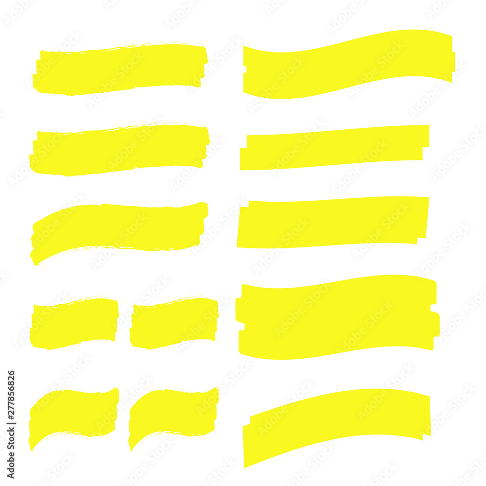 Yellow vector highlighter elements set. Yellow marker text selection Yellow vector highlighter elements set. Yellow marker text selection