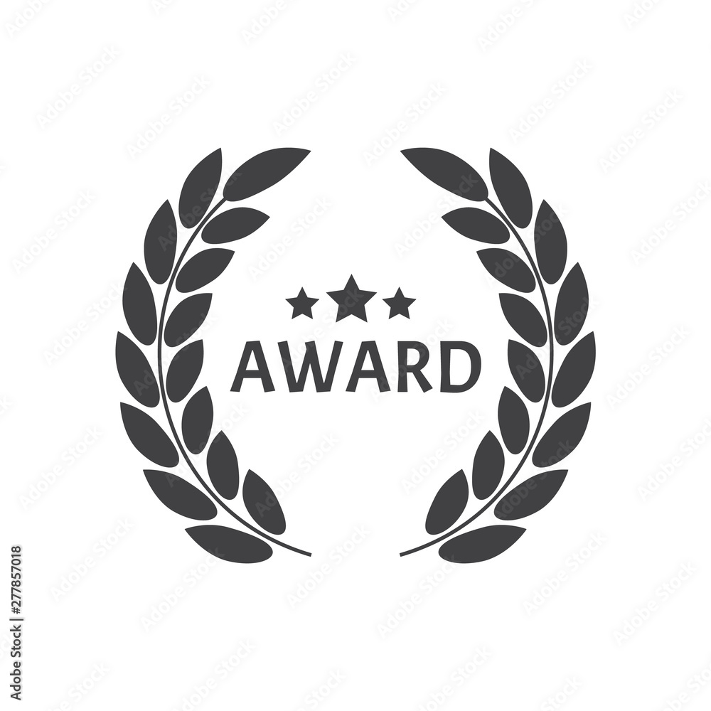 Award signs with laurel wreath. Laurel wreath with golden ribbon Award signs with laurel wreath. Laurel wreath with golden ribbon