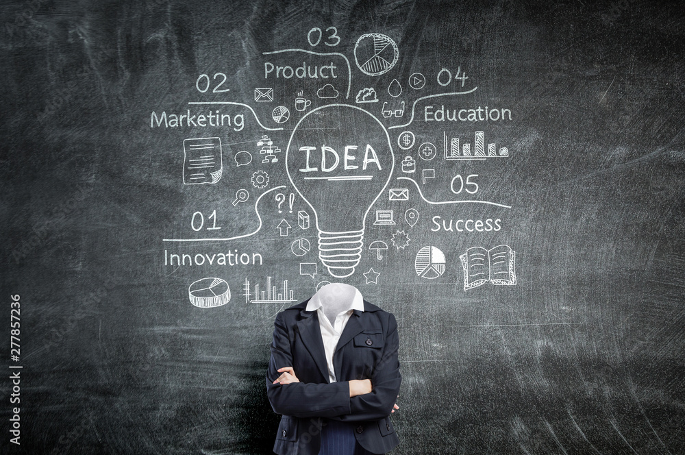 Female teacher with bulb instead of head Female teacher with bulb instead of head