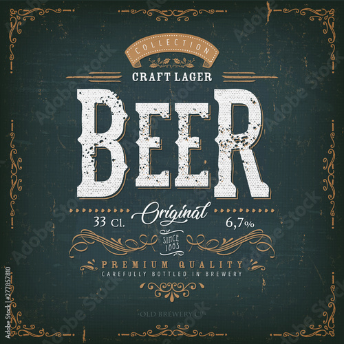 Fotografia, Obraz Vintage Beer Label For Bottle/ Illustration of a vintage design elegant lager be