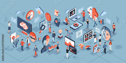 Artificial intelligence technology isometric icons