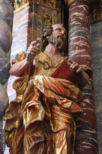 Saint Peter, statue on altar in cathedral of Assumption in Varazdin, Croatia 