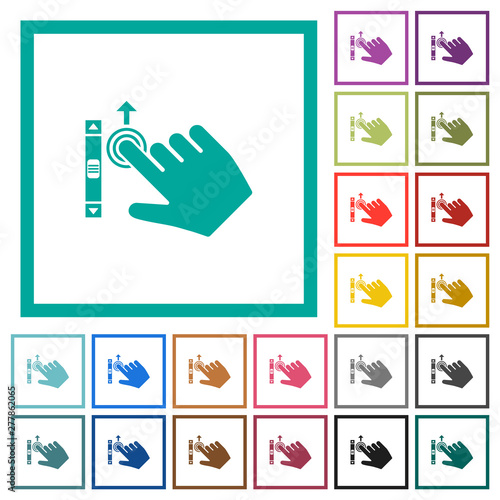 Right handed scroll up gesture flat color icons with quadrant frames