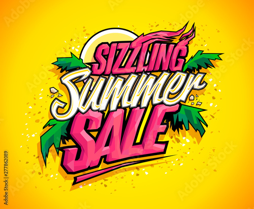 Sizzling summer sale vector banner, hot tropical design concept