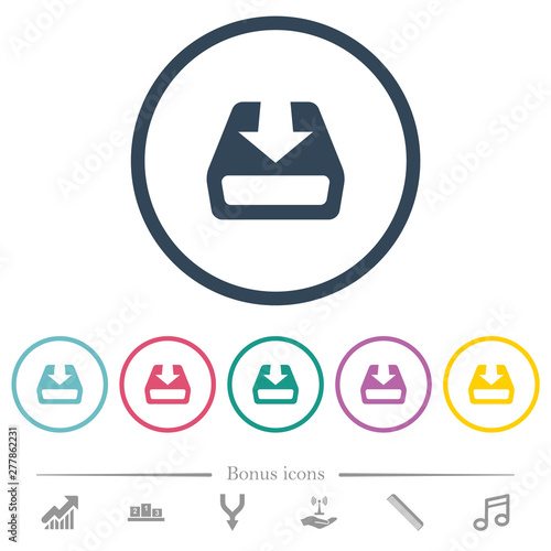 Install to hard drive flat color icons in round outlines