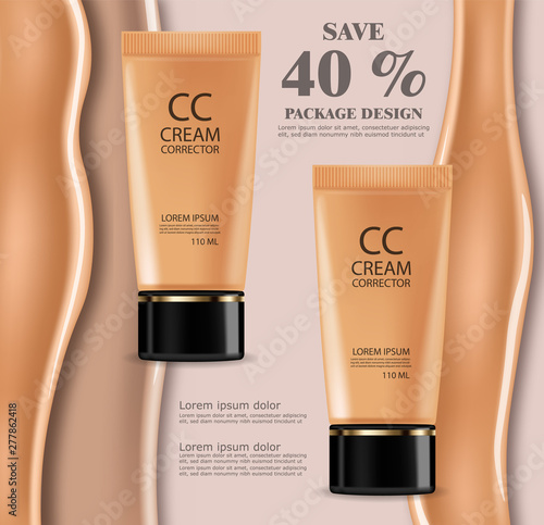 Foundation cream Vector realistic cosmetics. Product placement. Pouring liquid 3d detailed illustrations