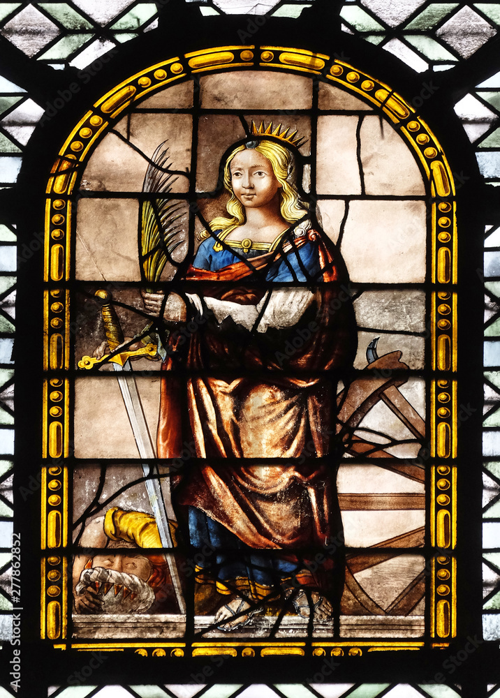 Saint Catherine of Alexandria, stained glass window in the Saint Sulpice Church, Paris, France 