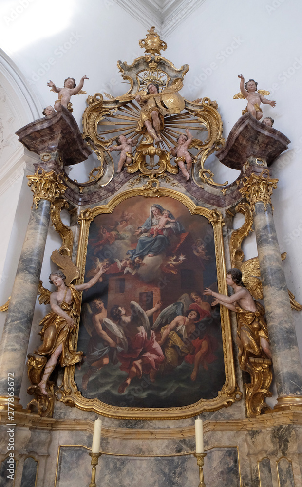 Madonna with child Jesus, St. Michael altar in the Neumunster Collegiate Church in Wurzburg, Germany