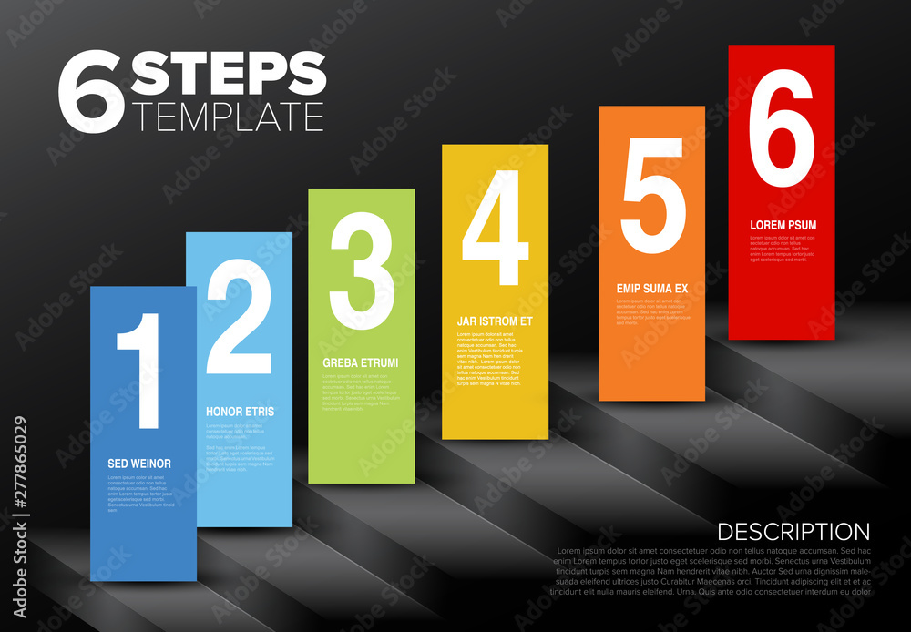 Vector six steps template with blocks and numbers Vector six steps template with blocks and numbers
