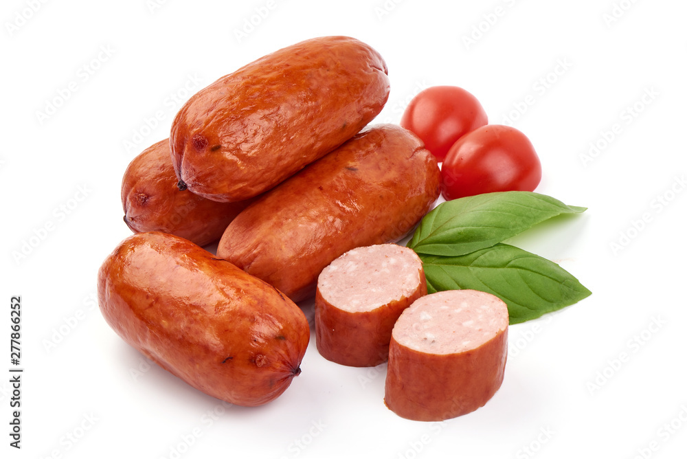 Beer sausages for grill, close-up, isolated on white background Beer sausages for grill, close-up, isolated on white background