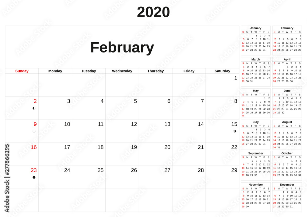 2020 a monthly calendar with white background. 2020 a monthly calendar with white background.