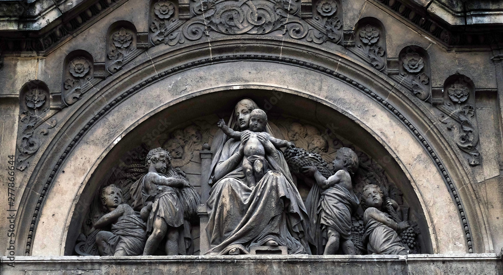 The Virgin Mary with Jesus surrounded by angels, Notre Dame des Champs in Paris, France 