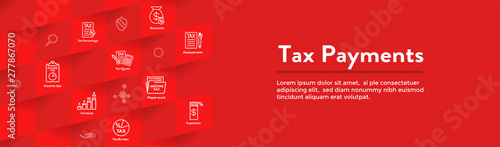 Tax concept - percentage paid, icon and income idea. Flat vector outline illustration Web Header Banner