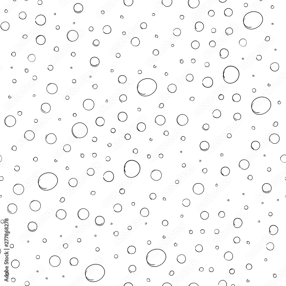 Vector Seamless Pattern, Hand Drawn Bubbles, Underwater Doodle Illustration, Black and White Image.