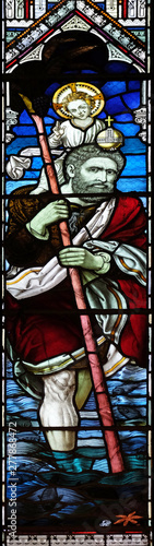 Saint Christopher, stained glass window in the American Cathedral Church of the Holy Trinity in Paris, France 
