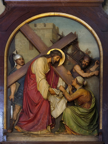 6th Stations of the Cross, Veronica wipes the face of Jesus, Basilica of the Sacred Heart of Jesus in Zagreb, Croatia 