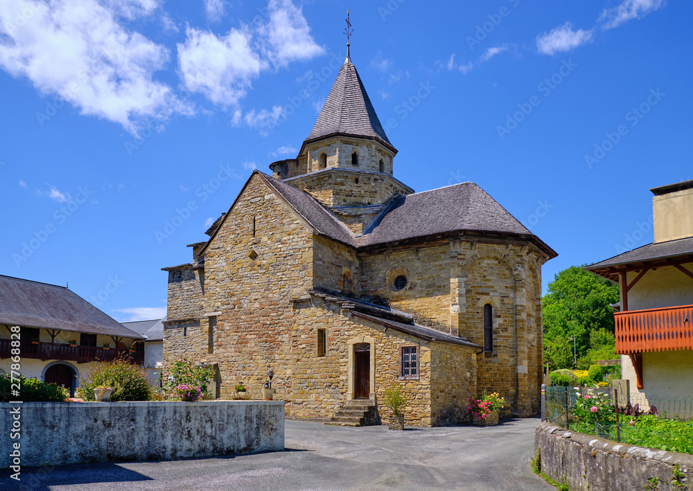 Church of St Blaise Hospital in Pyrenees Atlantique region of France with blue sky background