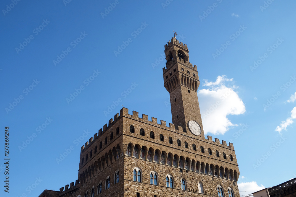 The Palazzo Vecchio (Old Palace) a Massive Romanesque Fortress Palace, is the Town Hall of Florence, Italy