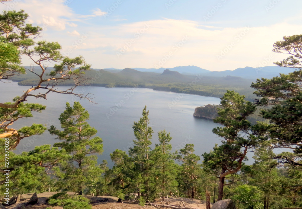 View of the lake Burabay or Borovoye from the mountain of Bolectau.