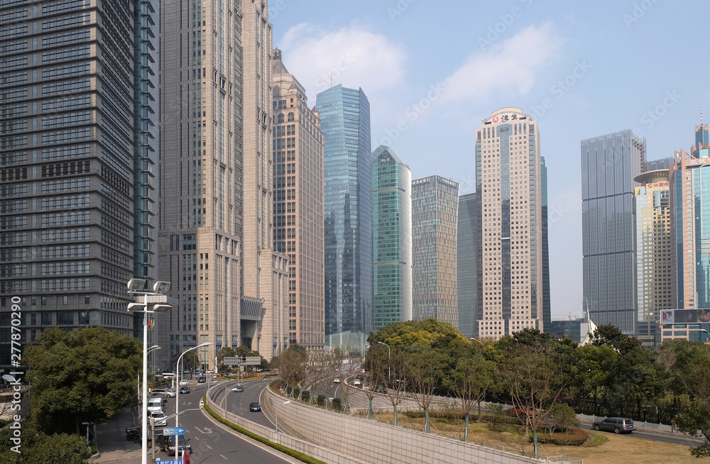 Lujiazui financial district skyscrapers buildings landscape in Shanghai