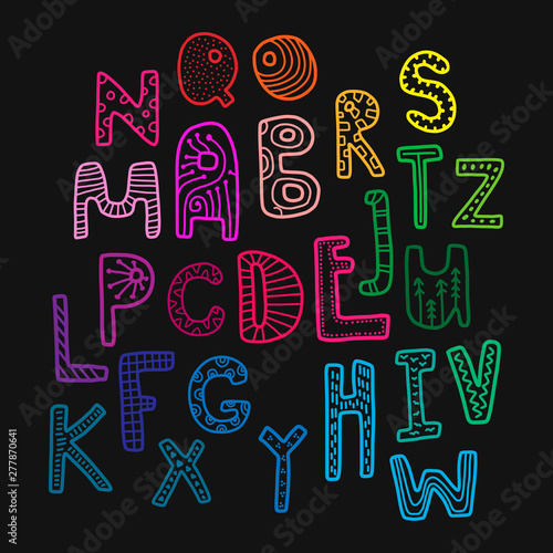 Rainbow kids decorative font crazy letters hand drawn illustration alphabet