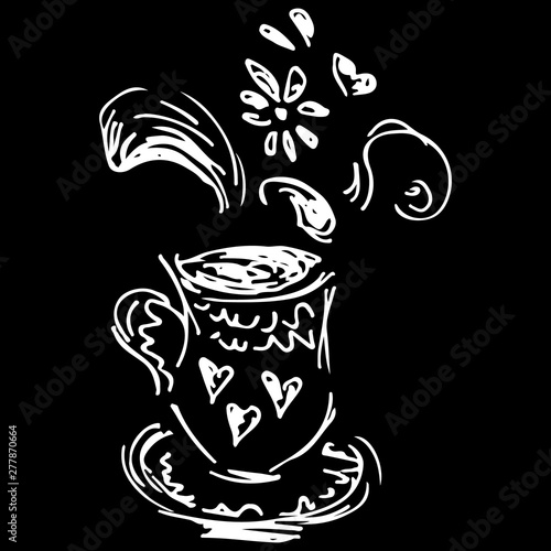 Tea cup hand drawn  great design for any purposes. Hand drawn tea cup sketch. Coffee outline icon. Steam icon isolated on black background. Vector texture. Coffee mug vector. Silhouette isolated
