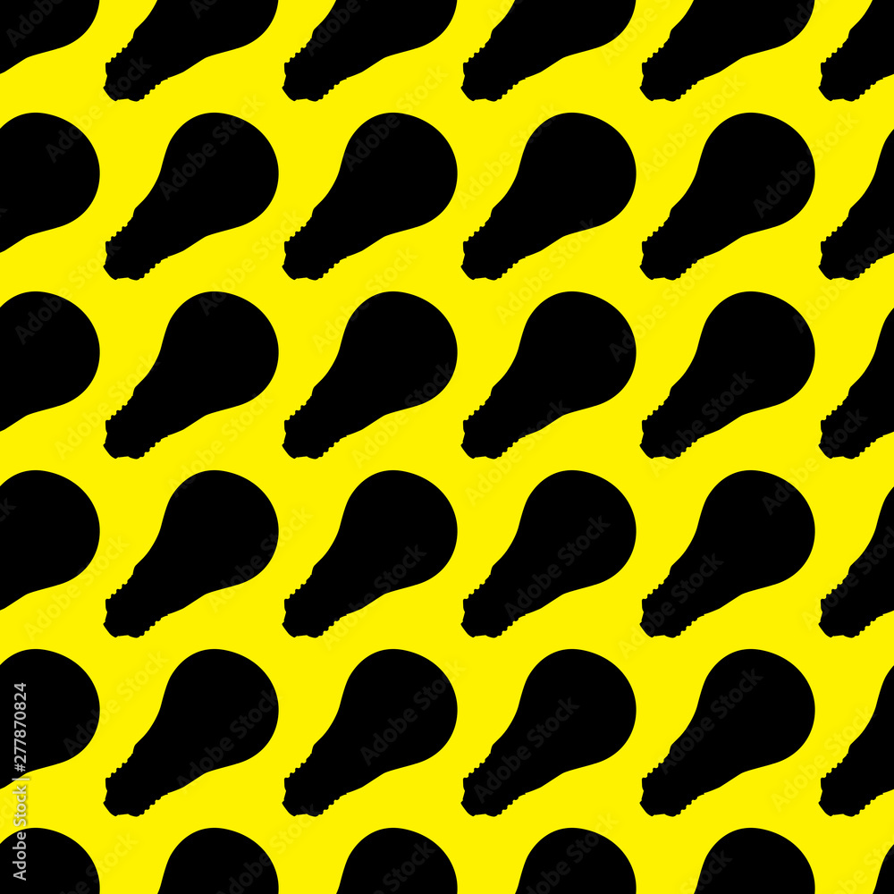 Seamless pattern of silhouette light bulbs on yellow color