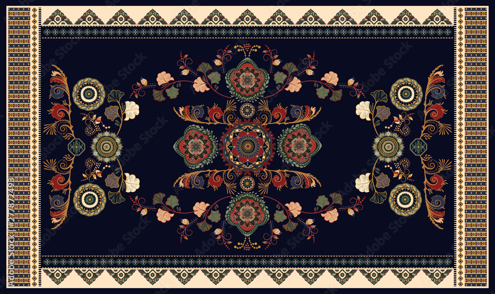 Colorful ornamental vector design for rug, carpet, tapis, yoga mat. Persian  rug, towel, textile. Geometric floral backdrop. Arabian ornament with  decorative elements. Vector carpet template Stock Vector | Adobe Stock