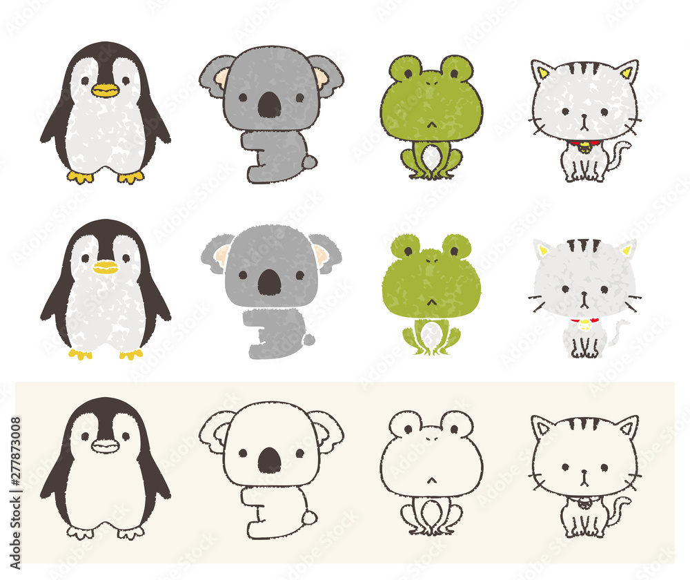 Obraz premium ペンギン コアラ カエル ネコ