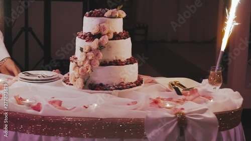 beautiful wedding cake with fireworks