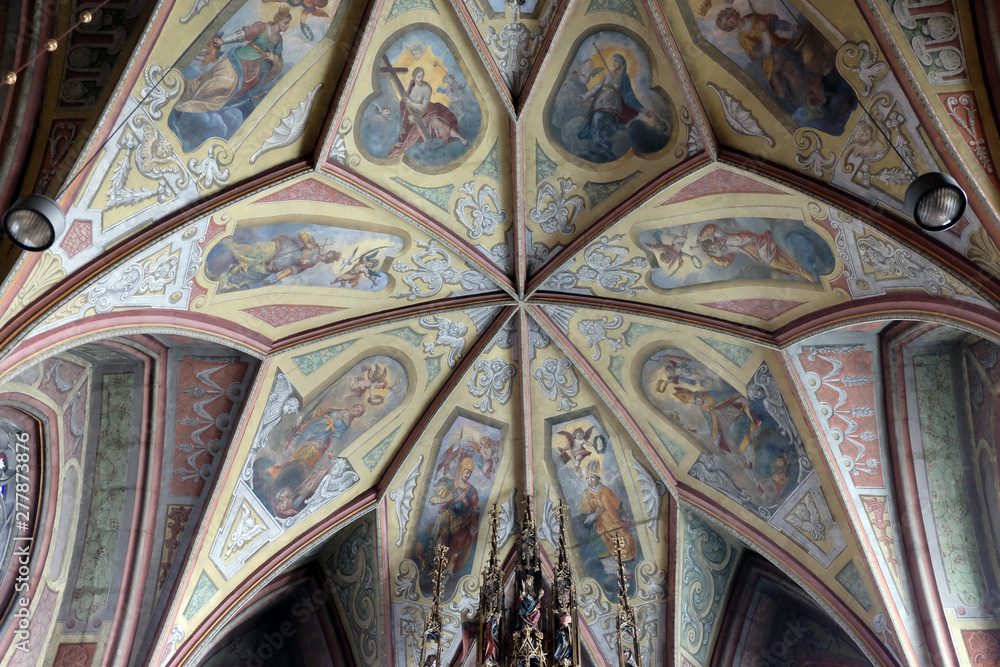 Frescoes on the ceiling of Parish church in St. Wolfgang on Wolfgangsee in Austria