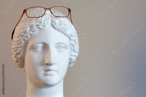 glasses on a plaster mannequin head on a grey background1