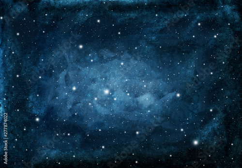 Watercolor night sky background with stars. cosmic texture with glowing stars. © Khaneeros