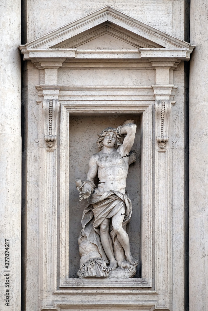 Saint Sebastian on the portal of Sant Andrea della Valle Church in Rome, Italy
