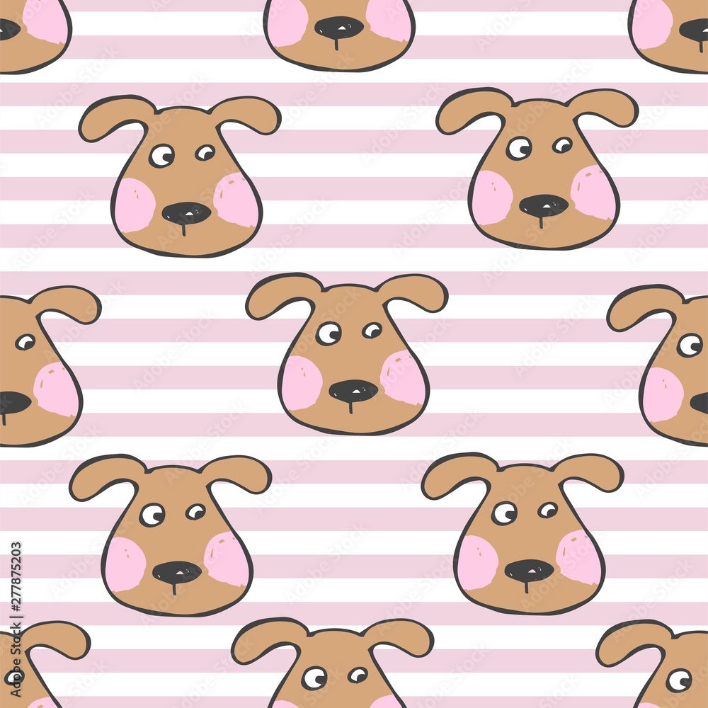 Fototapeta premium Hand painted seamless pattern with cute dogs. Watercolor bright cartoon dogs on the background. Lovely texture.
