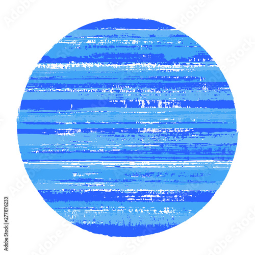 Circle vector geometric shape with striped texture of paint horizontal lines. Old paint texture disc. Label round shape circle logo element with grunge background of stripes.